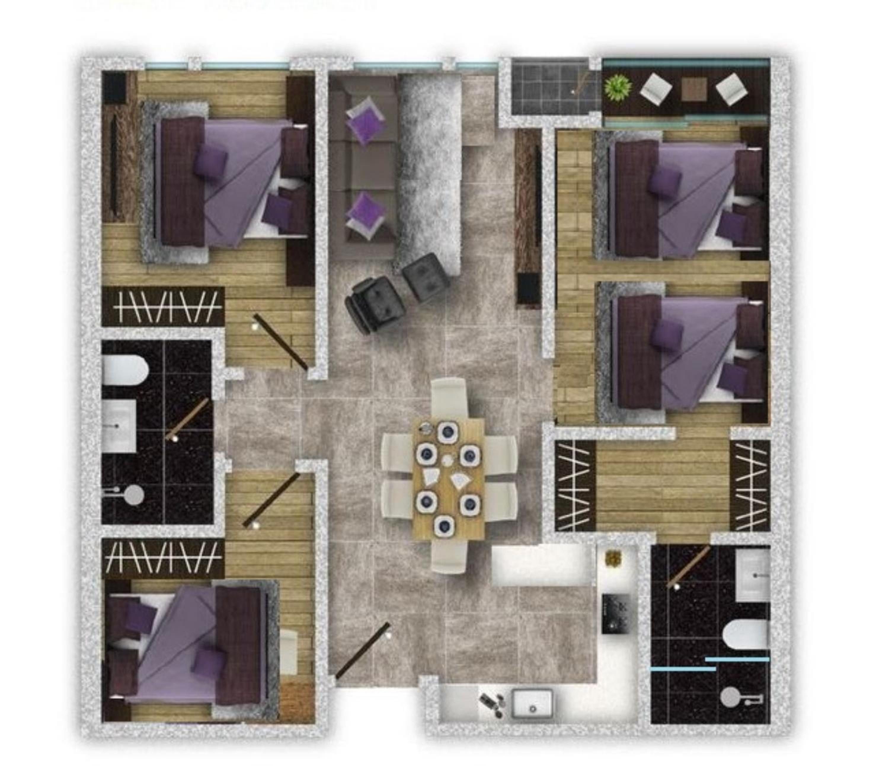Deluxe 4 Bedded Apartment with Balcony Iconic Tower View (High Floor)