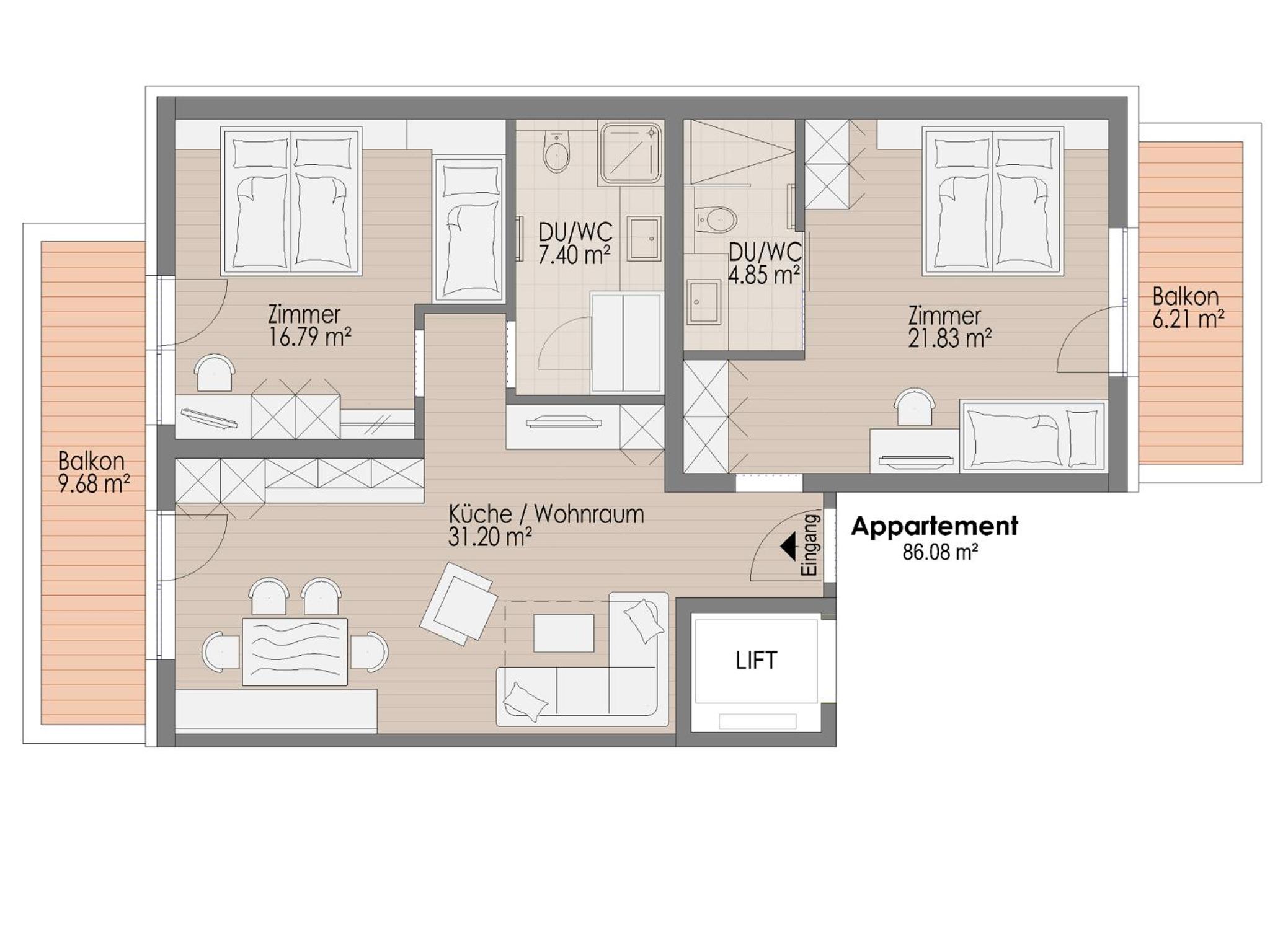Two-Bedroom Apartment with Balcony photo 2