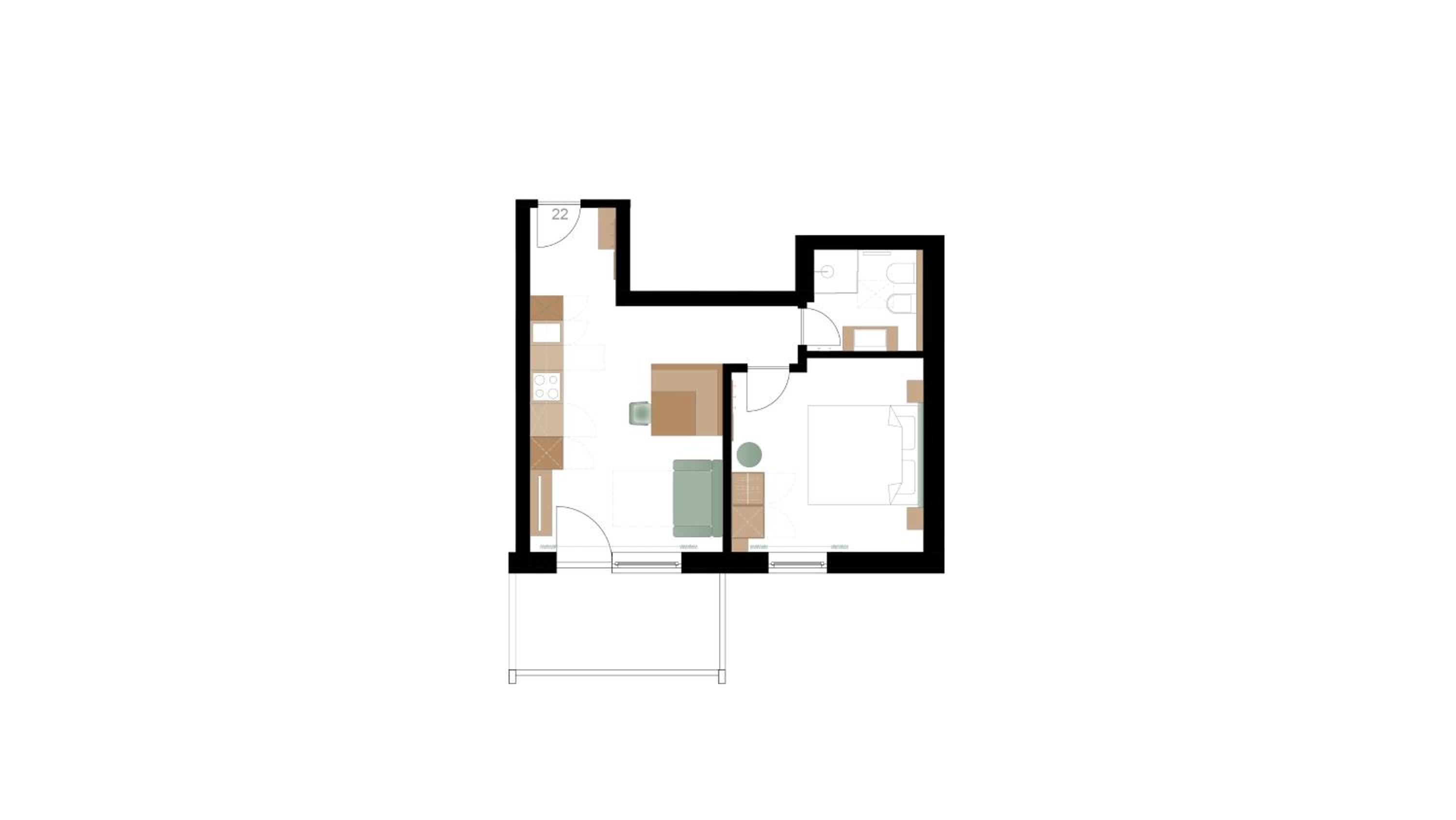 One-Bedroom Apartment with Balcony and Mountain View