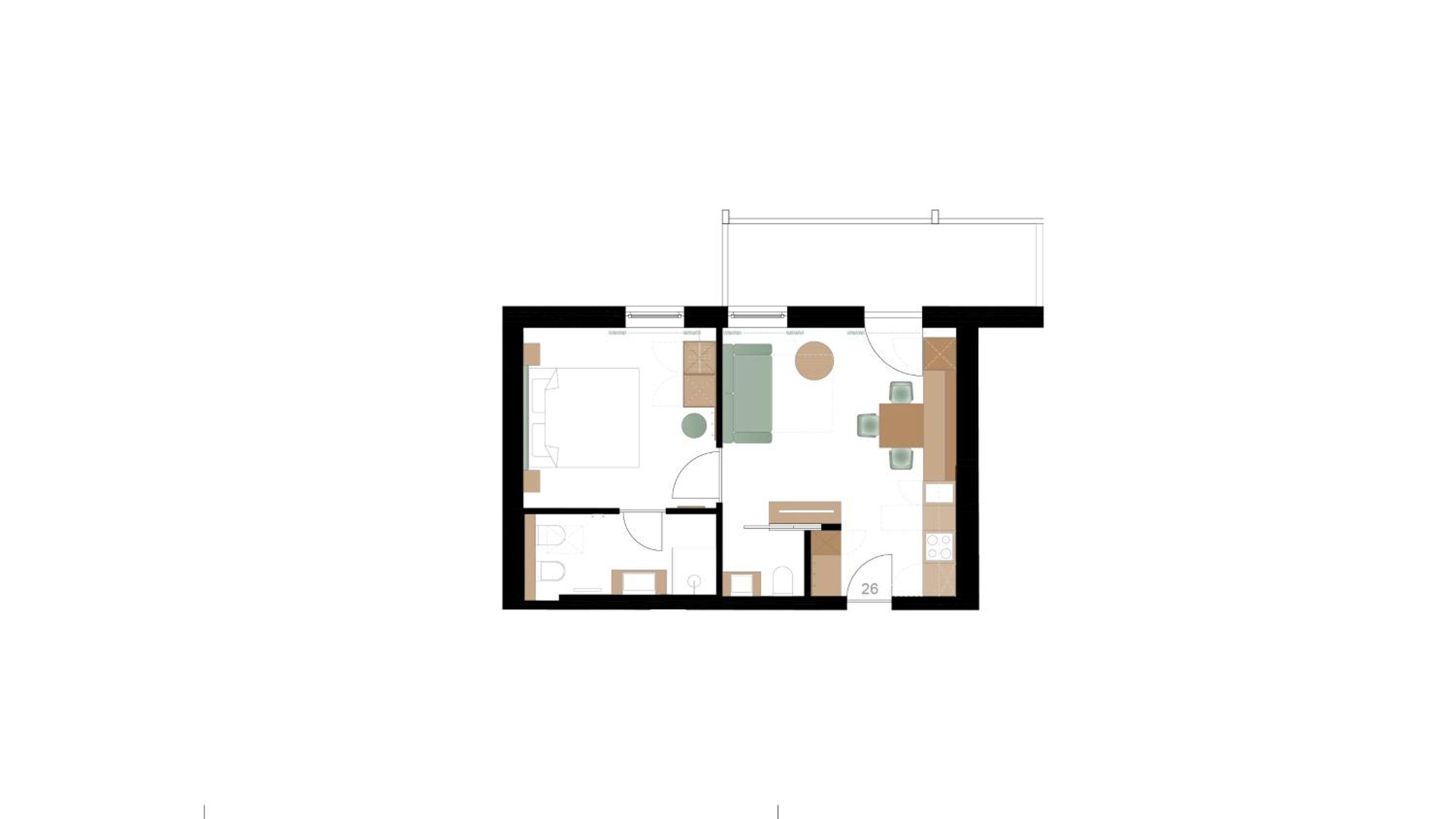 One-Bedroom Apartment with Balcony and Mountain View