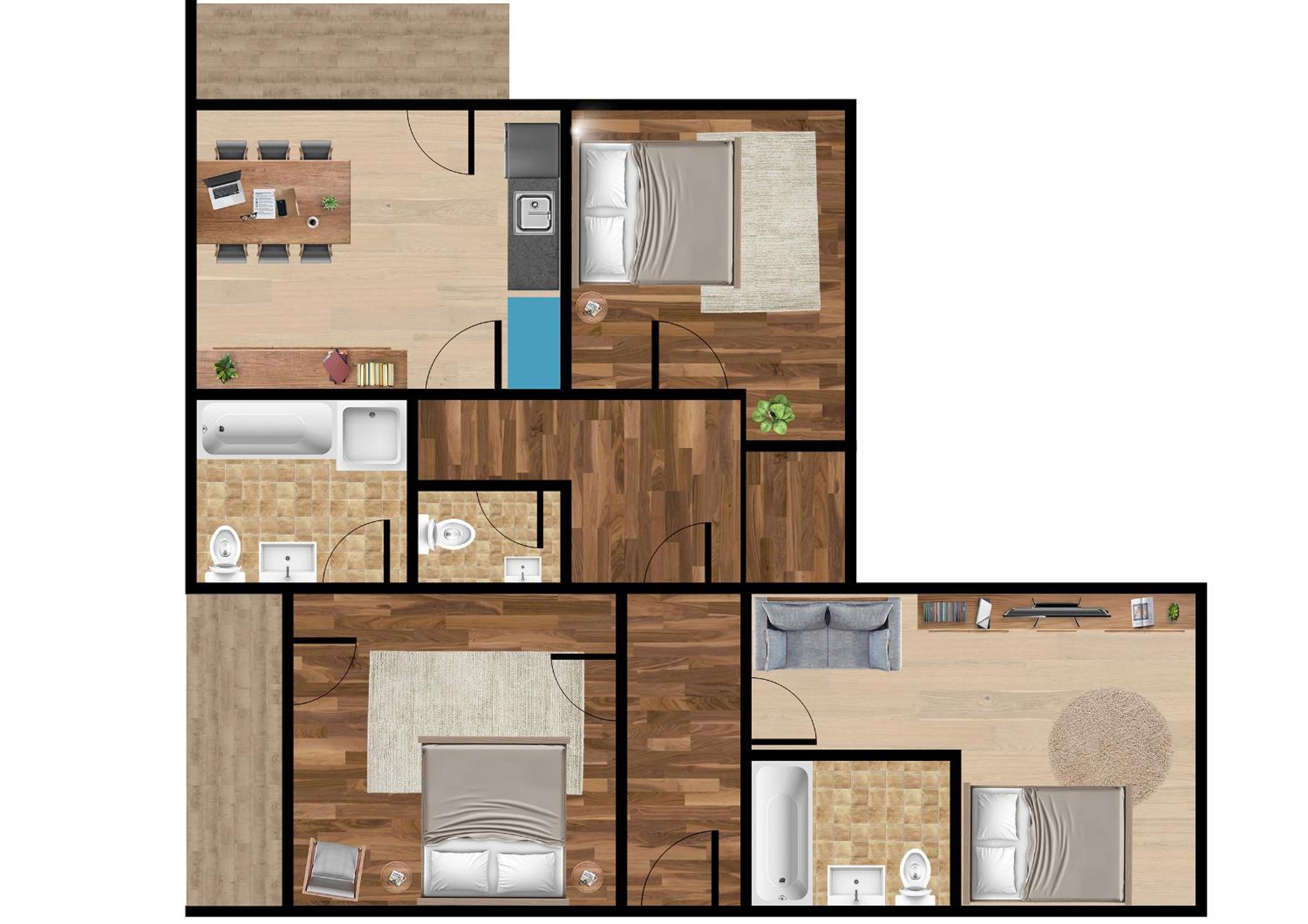 Three-Bedroom Apartment with Mountain View