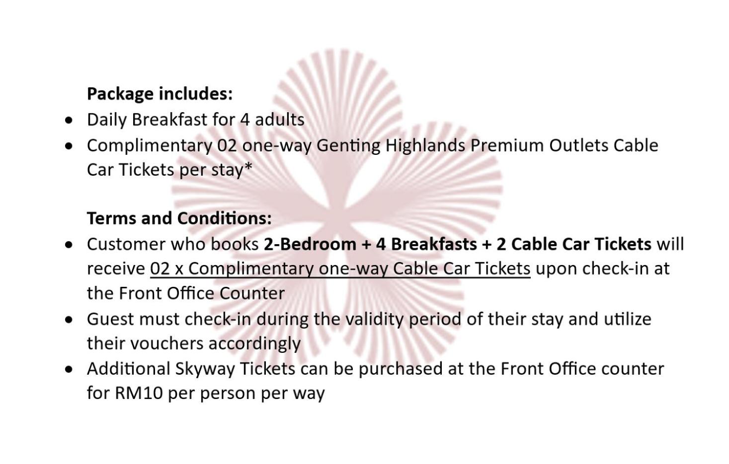 2-Bedroom + 4 Breakfasts + 2 Cable Car Tickets + 1 Parking