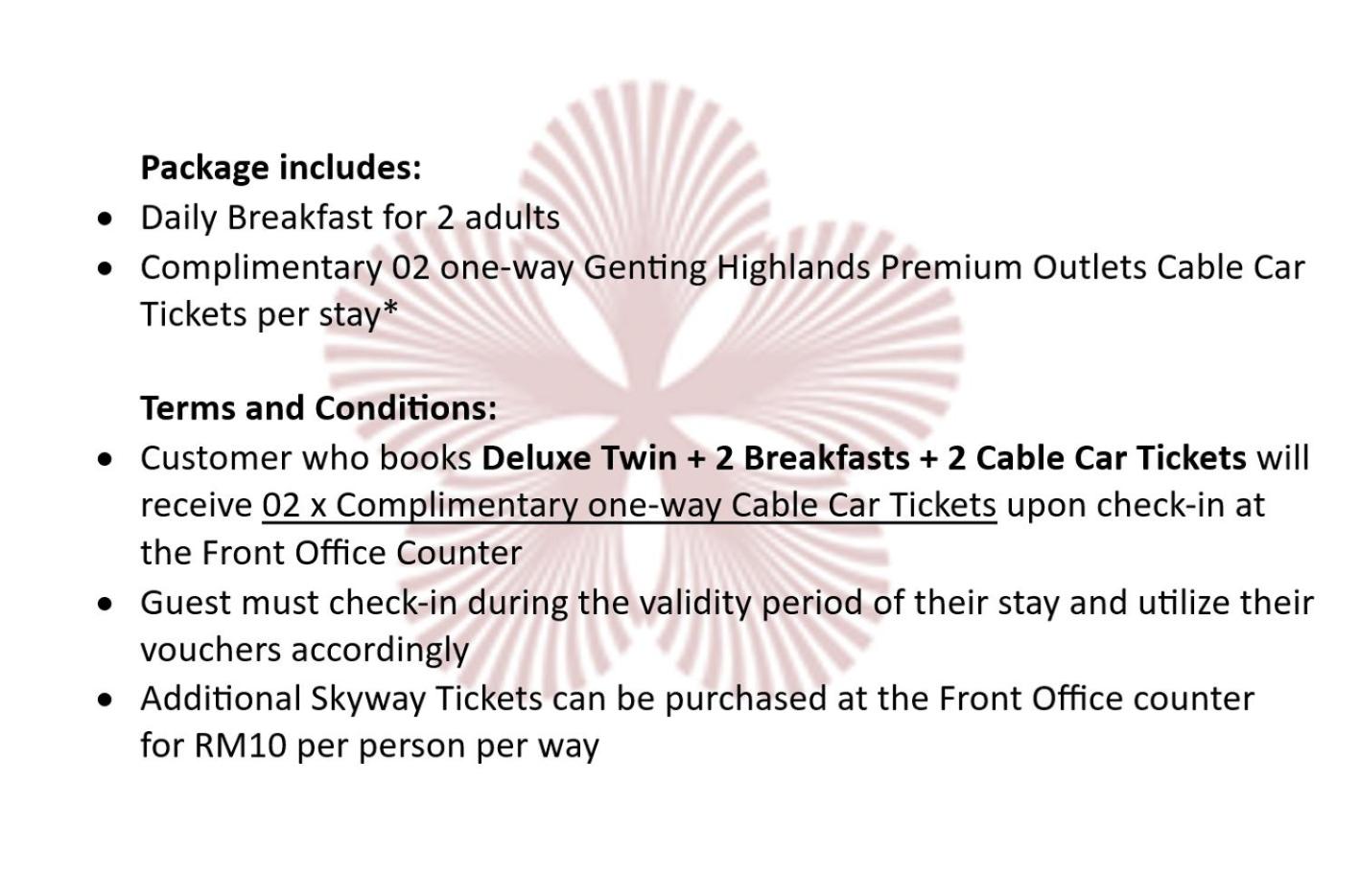 Deluxe Twin + 2 Breakfasts + 2 Cable Car Tickets