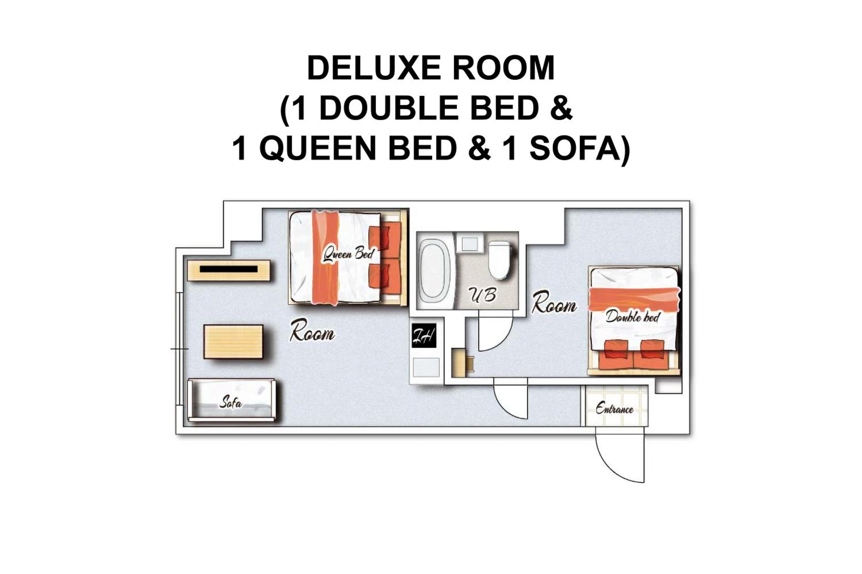 Deluxe Room (1 Double Bed and 1 Queen Bed and 1 Sofa) with Kitchen - Non-Smoking - Cleaning Fee Extra - No Cleaning for Consecutive Night Stays photo 2