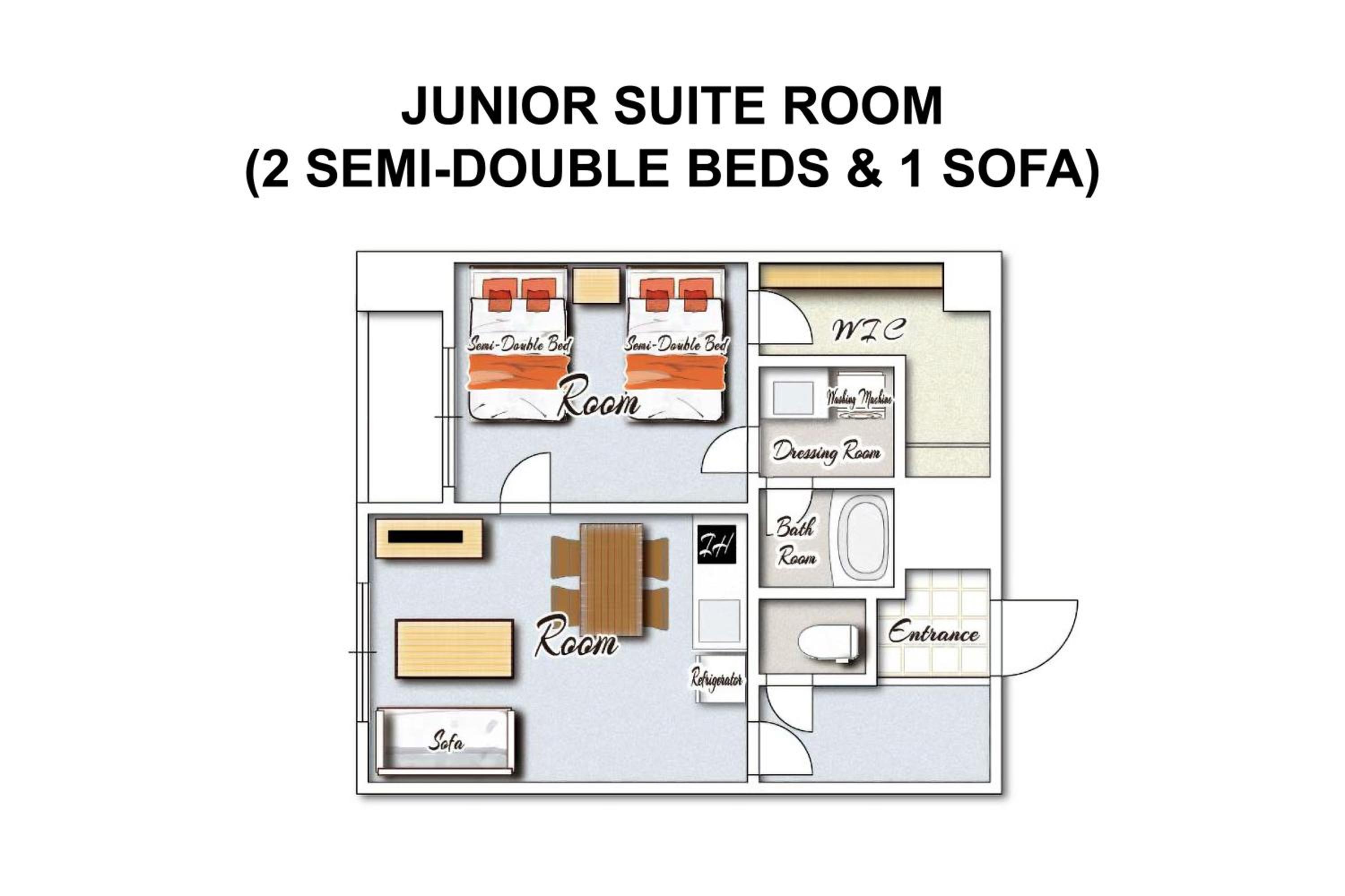 Junior Suite Room (2 Small Double Beds and 1 Sofa) with Kitchen - Non-Smoking - Cleaning Fee Extra - No Cleaning for Consecutive Night Stays photo 2