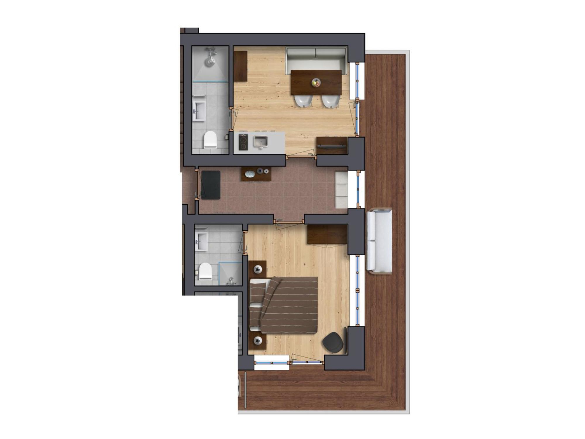 One-Bedroom Apartment with Balcony and Mountain View   photo 3