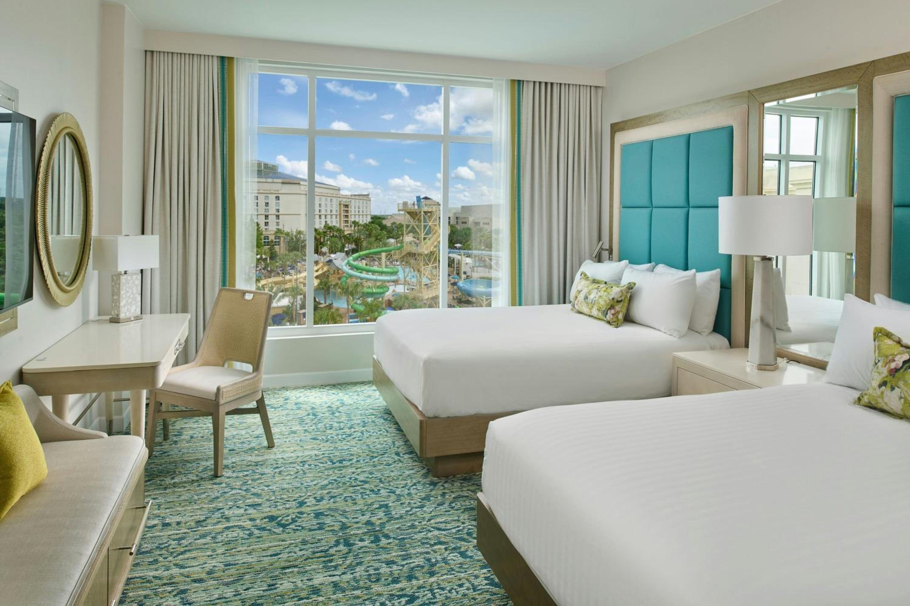Two Queen Beds with Water Park View - Gulf Coast Tower/Mobility Accessible with Roll-In Shower