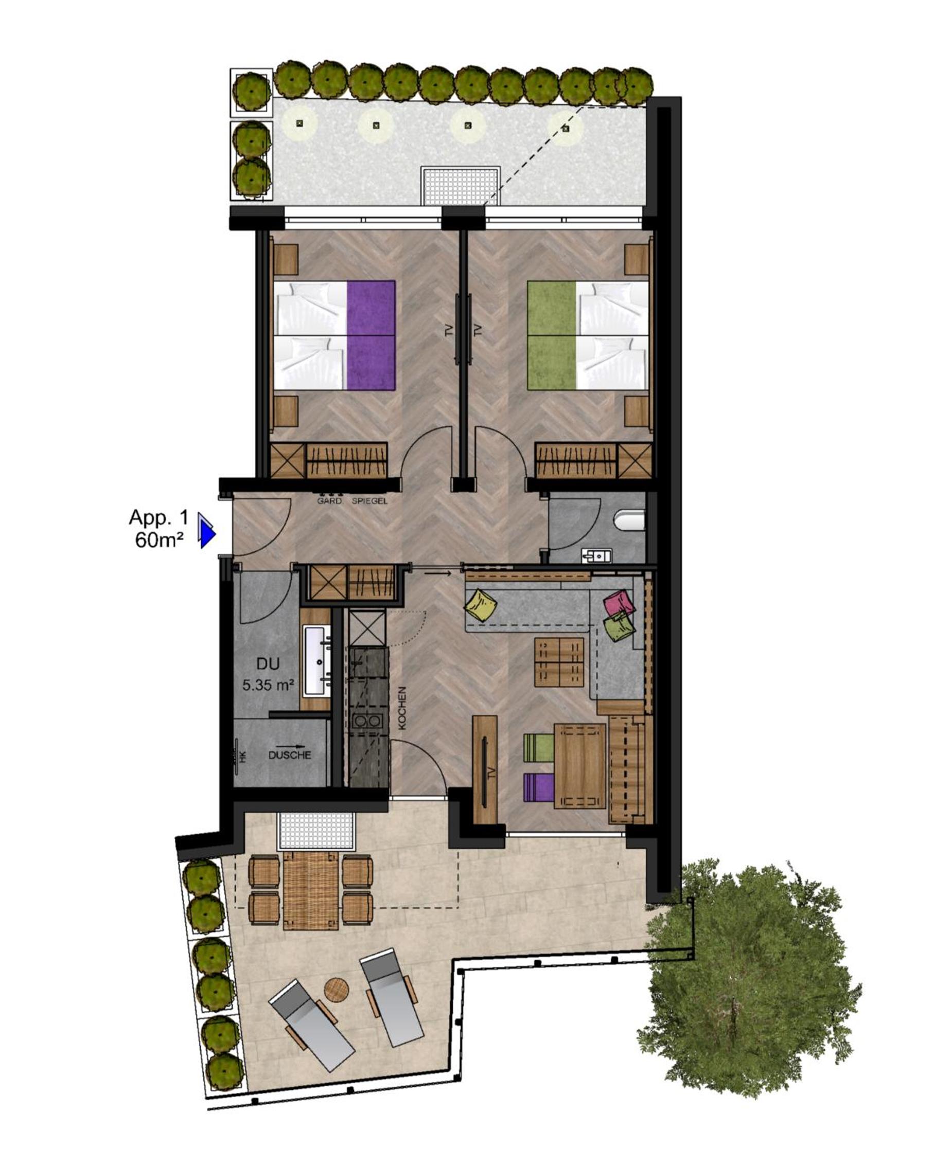 Two-Bedroom Apartment with Terrace & Garden
