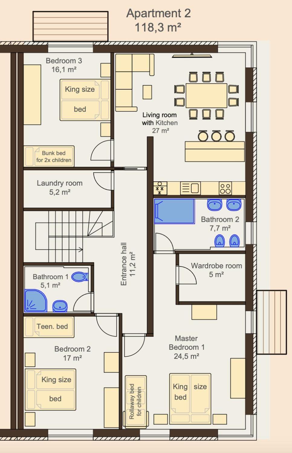 Three-Bedroom Apartment with Park View