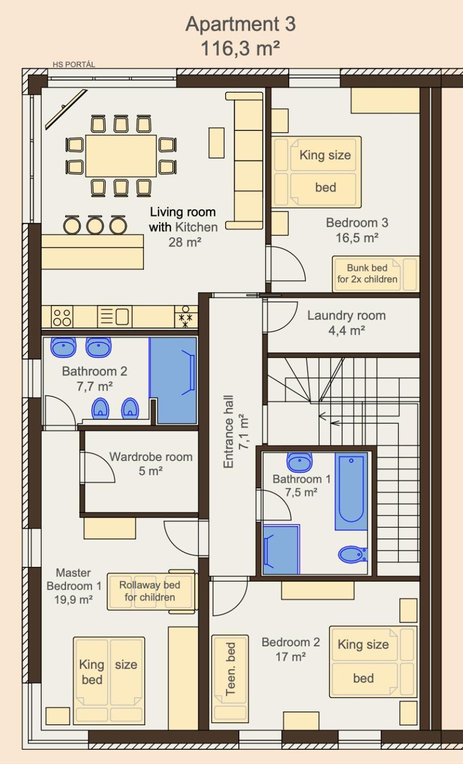 Three-Bedroom Apartment with Park View