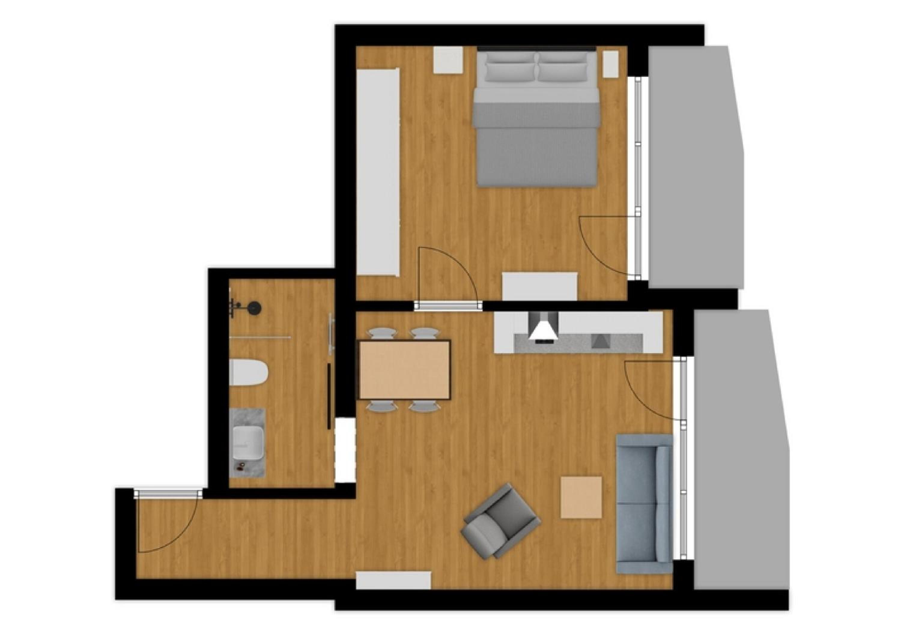 One-Bedroom Apartment with Balcony and Mountain View