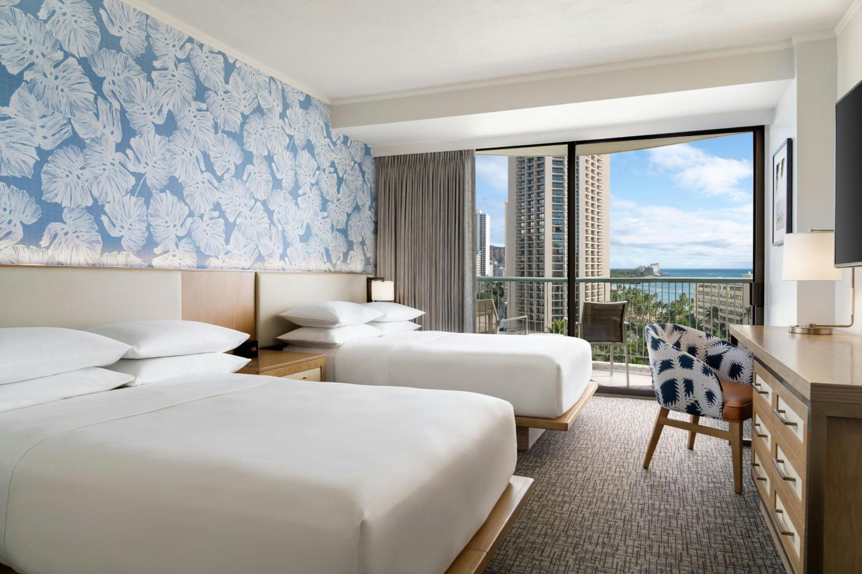 Newly Renovated Tower Double Room with Two Double Beds and Roll-In Shower - Mobility Accessible