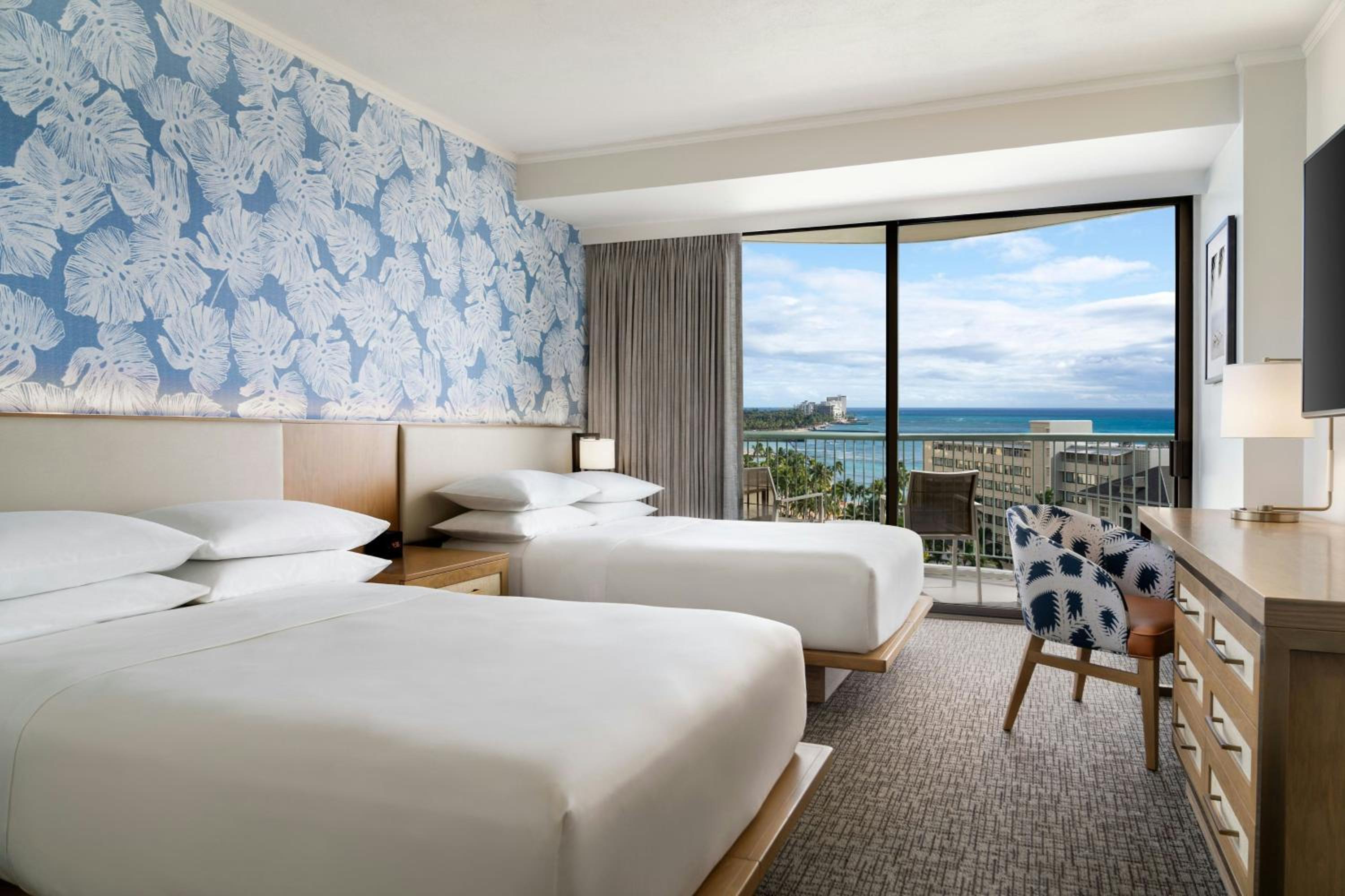 Newly Renovated Double Room with Two Double Beds and Ocean View - Mobility and Hearing Accessible with Transfer Shower