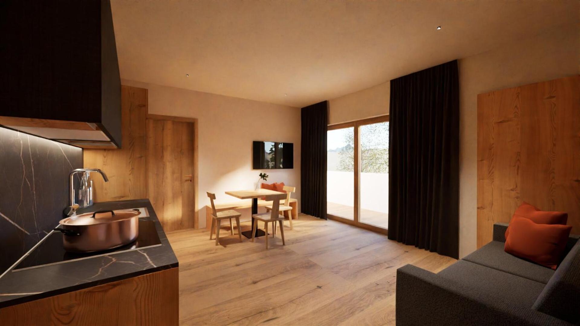 One-Bedroom Apartment with Balcony and Mountain View