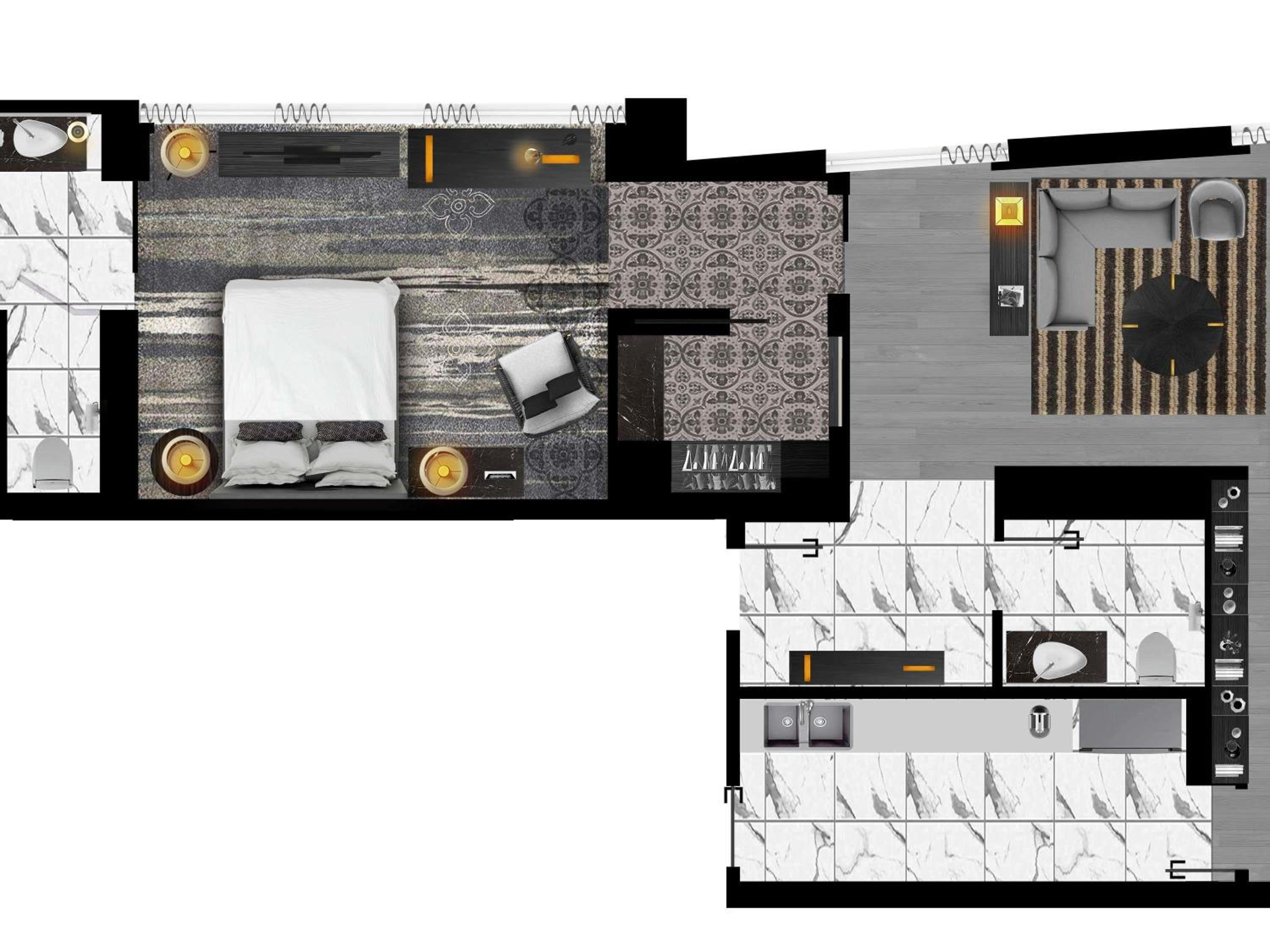 One-Bedroom King Presidential Suite with Living and Dining Room and Panorama View