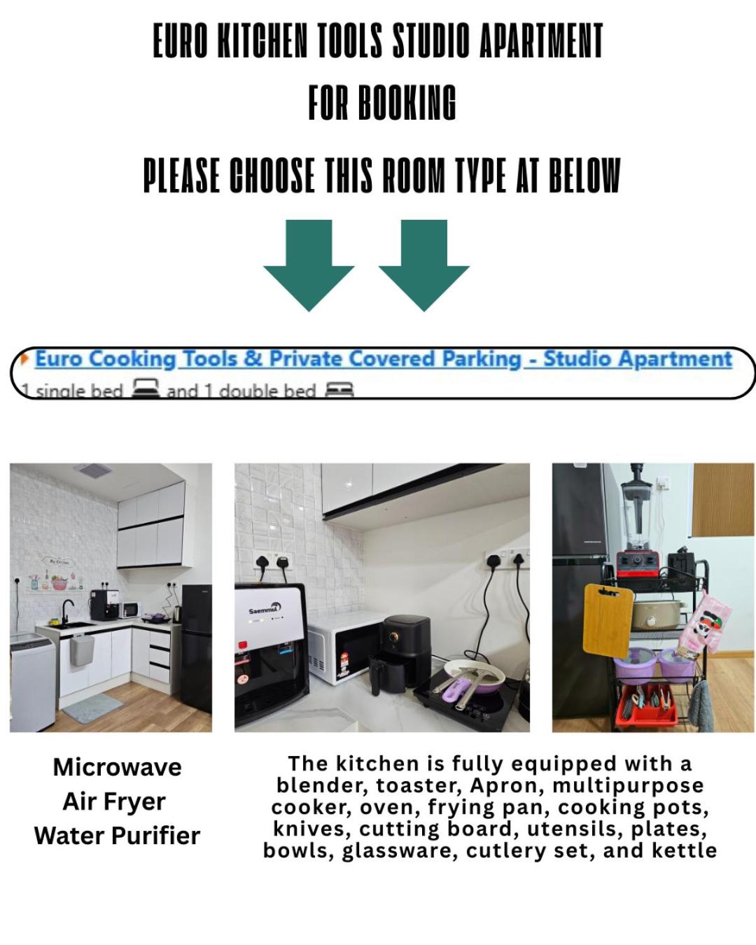 Euro Cooking Tools & Private Covered Parking - Studio Apartment 