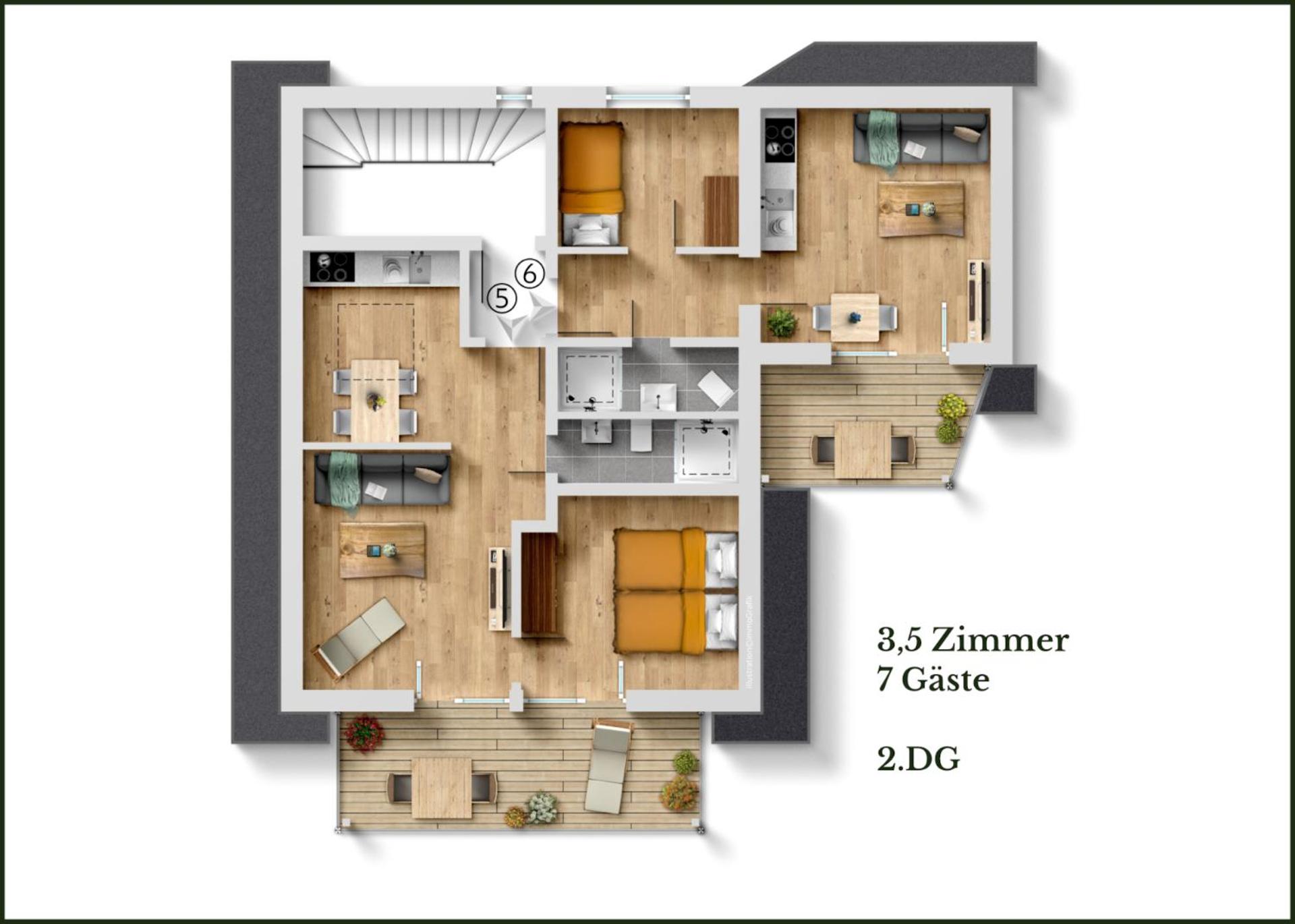 DG komplette Etage Suite 5 und Suite 6