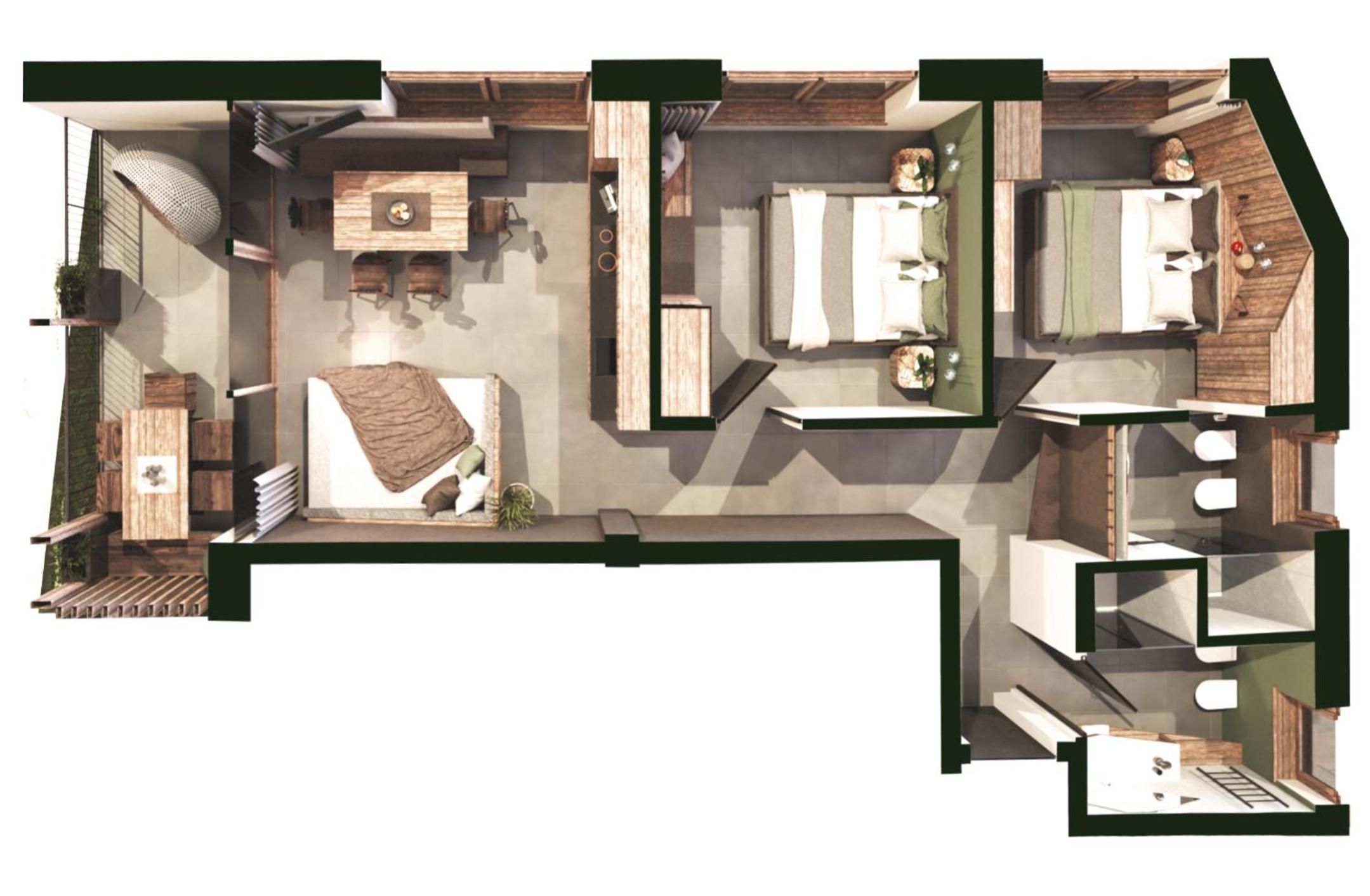 Two-Bedroom Deluxe Apartment with Balcony