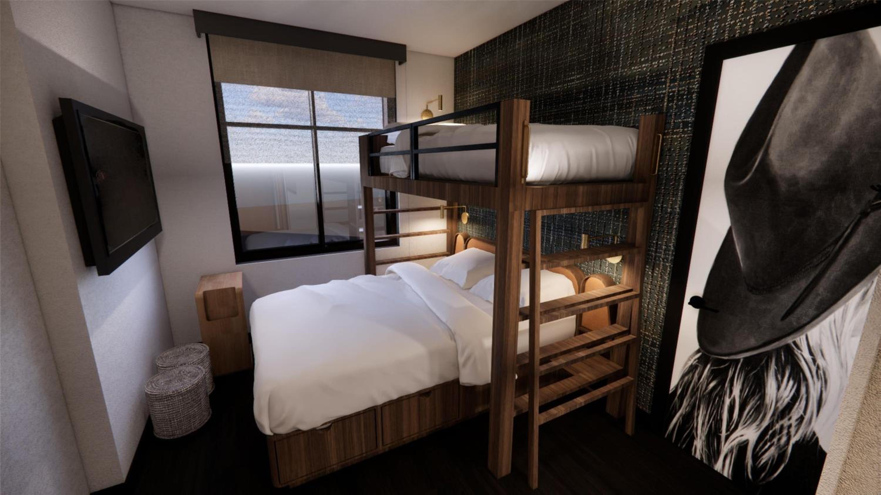 Room with One Twin Over Queen Bunk Bed - Hearing Access