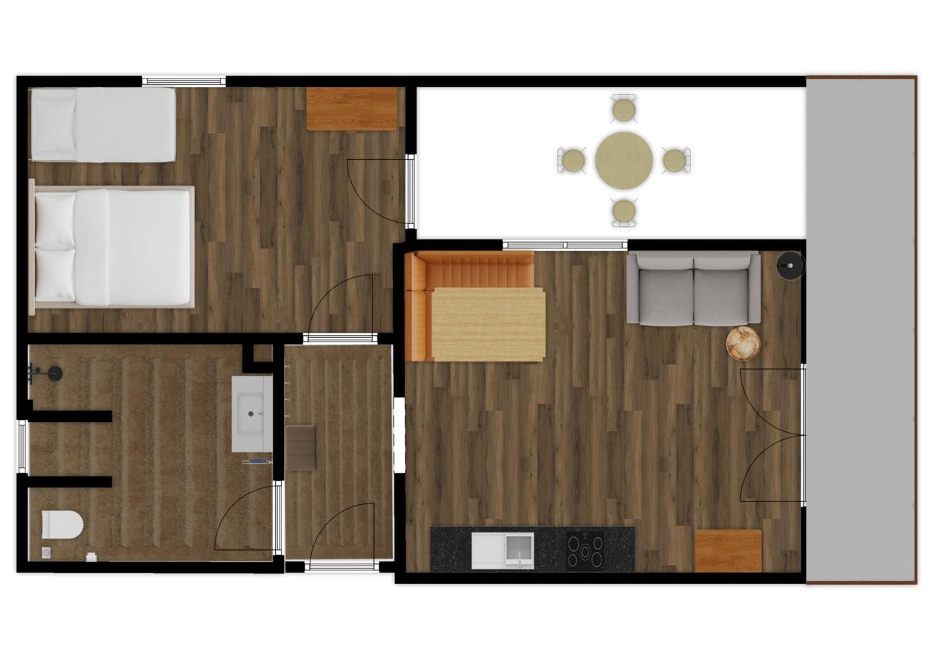 One-Bedroom Apartment with Balcony and Mountain View   photo 2
