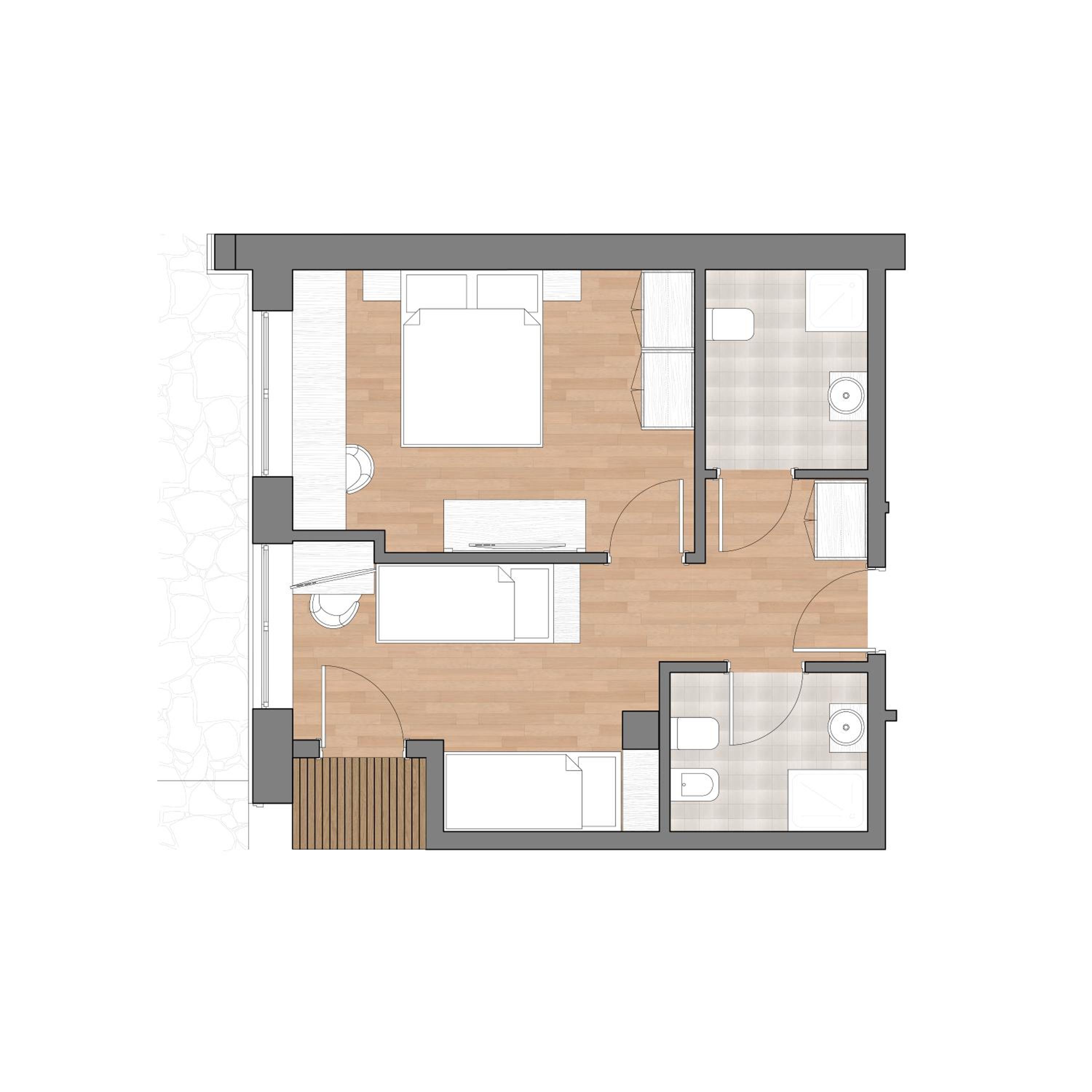 Family Room with Two Bedrooms and Two Bathrooms