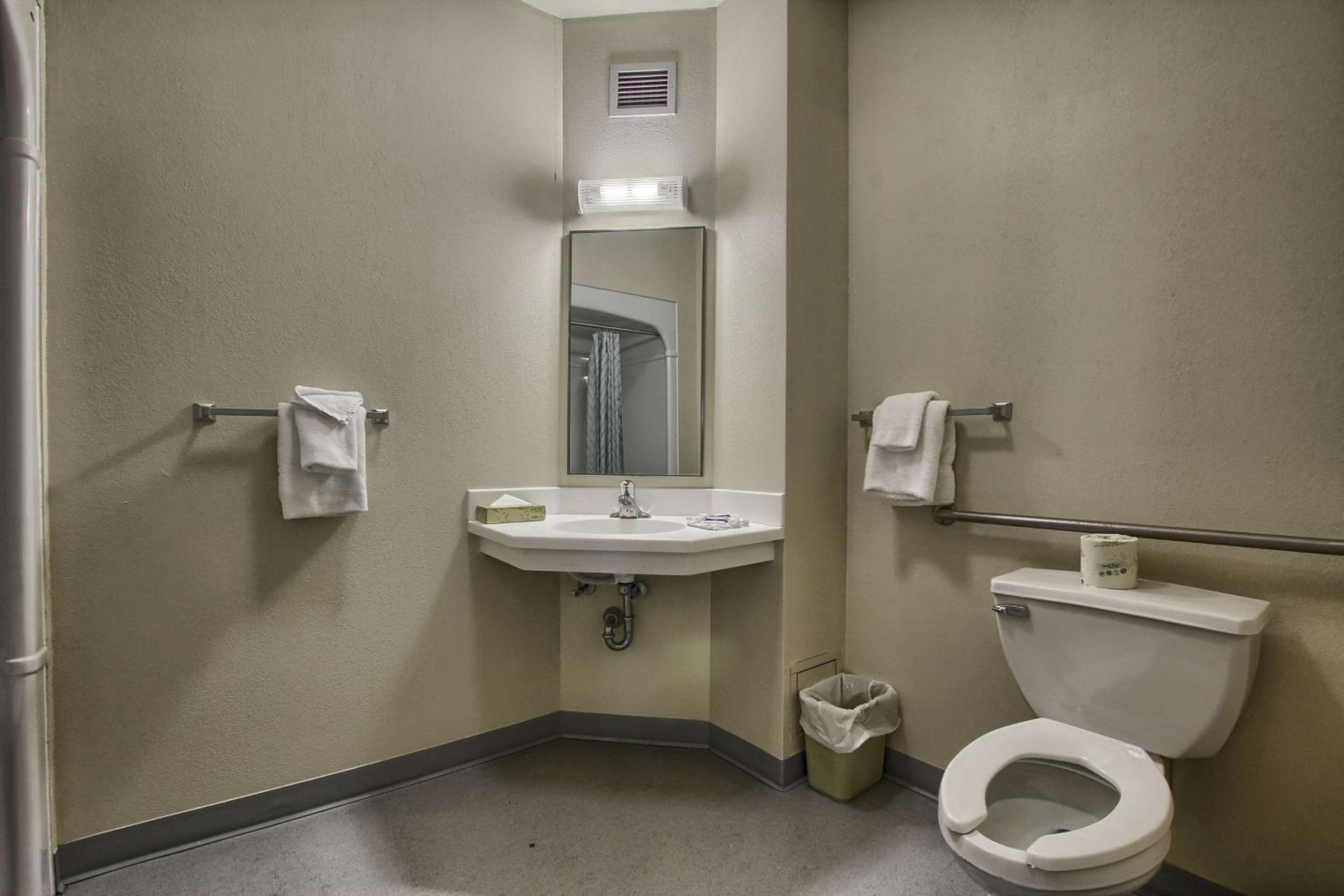 bathroom with a toilet, sink, mirror and towel rack