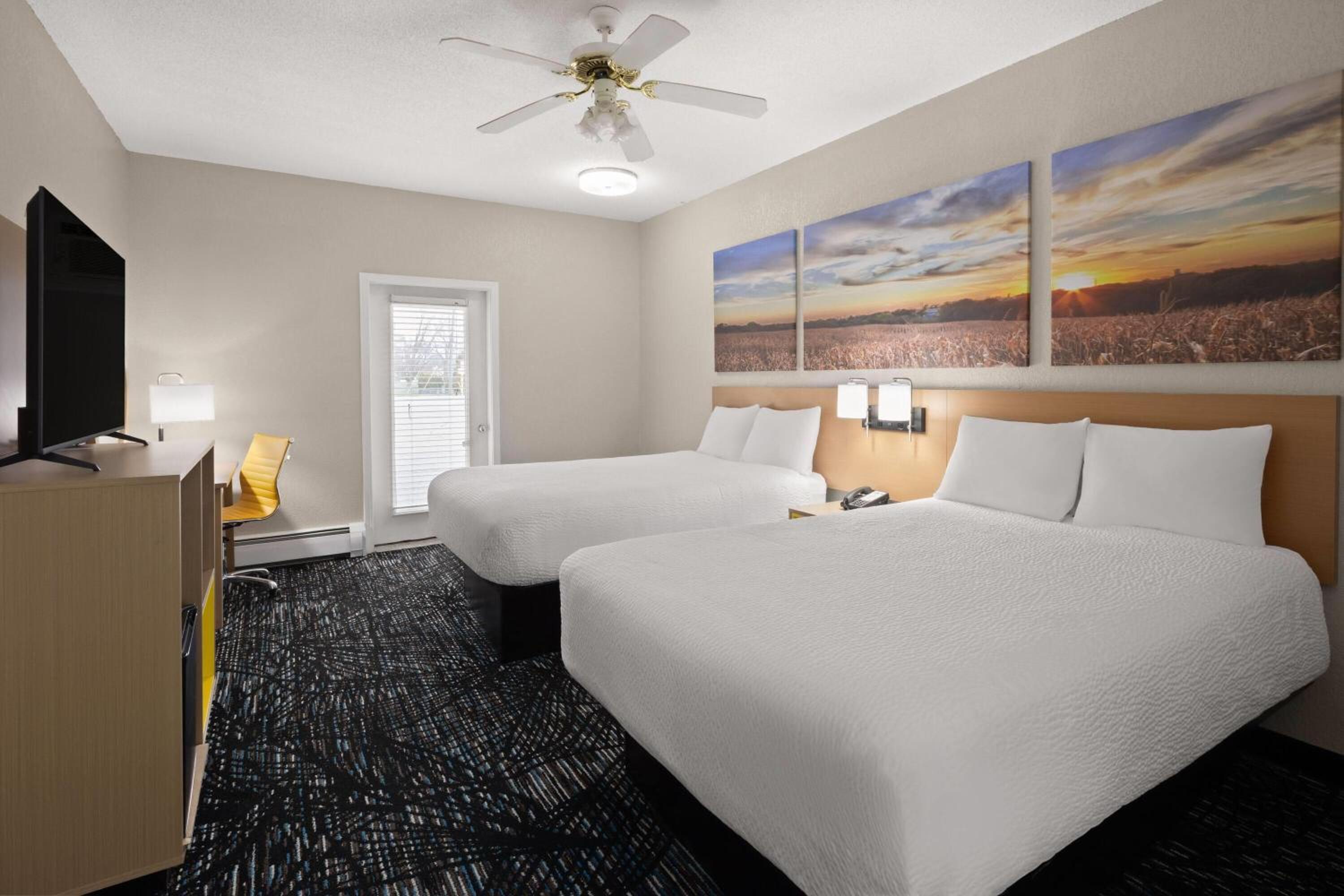 Double Room with Two Double Beds and Roll-in Shower - Mobility Access/Non-Smoking