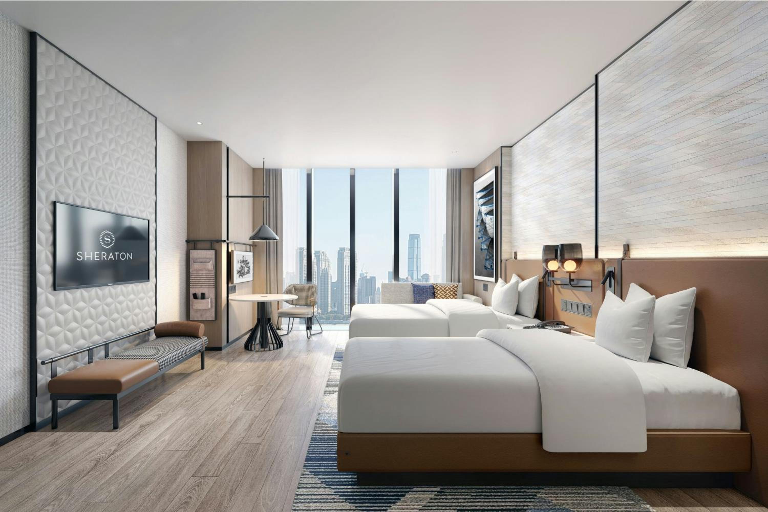 Deluxe Double Room with Two Double Beds, Sofa Bed and City View