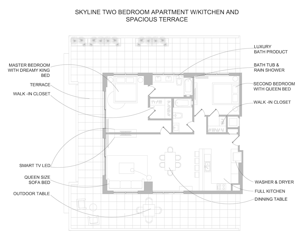 Skyline - Two Bedroom Apartment w/Kitchen and Spacious Terrace