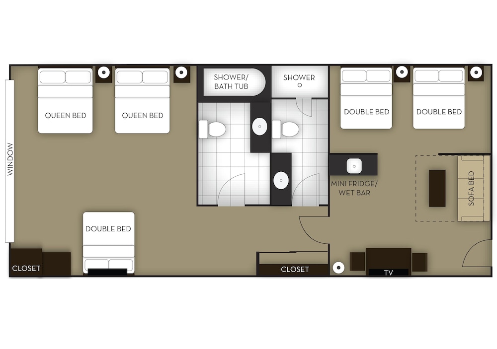 5 Beds with 2 Bathrooms and view of Niagara Falls and American Falls - Floors 32-35
