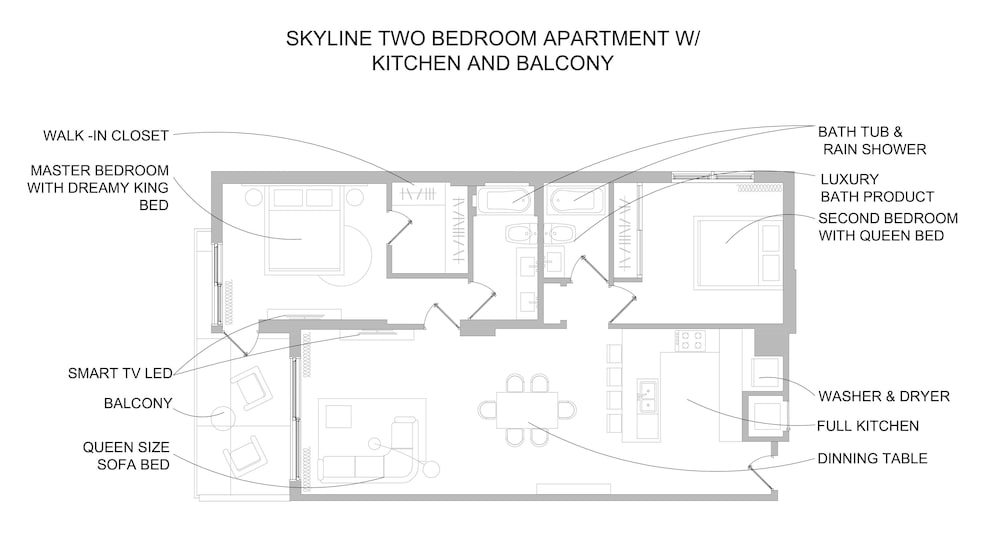Skyline - Two Bedroom Apartment w/Kitchen and Balcony