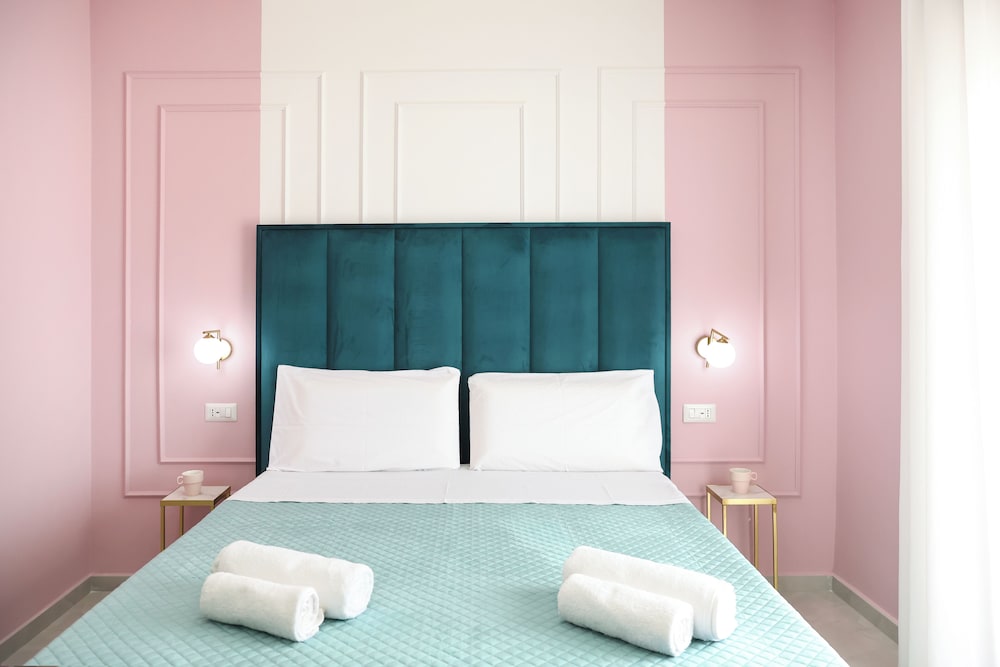 Room with green bed