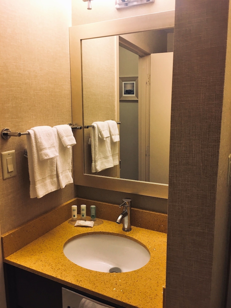 bathroom with a sink, mirror, and towel rack