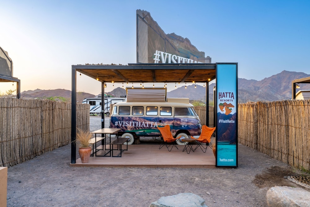 Vintage Campers with Mountain Backdrop and Complimentary Adventure Activities