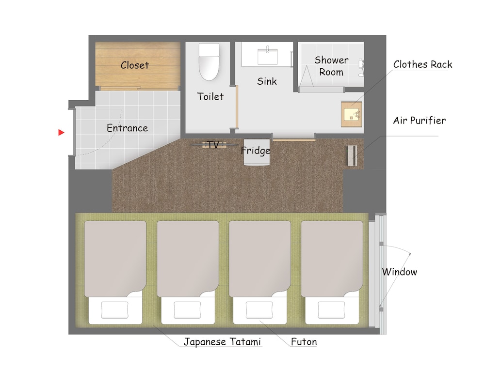 Japanese-Style Room for 4 with Private Shower room, Non Smoking (Futons)