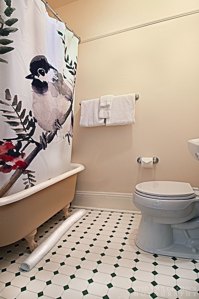 Writer's Suite, 1 Queen Bed, Petite Clawfoot tub, Antique show fireplace with built in bookshelves photo 3