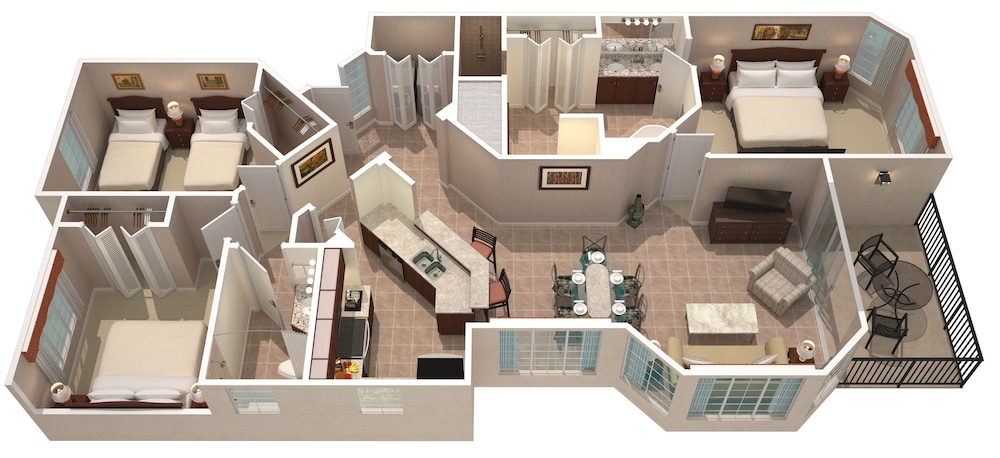 Deluxe Suite, 3 Bedrooms, Pool View (2 Bathrooms)