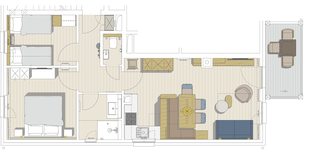 Apartment mit 2 Schlafzimmern, Typ 2, Küche