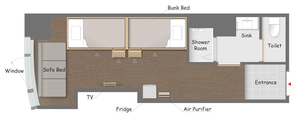 Private Room for 4-5 with Private Shower room, Non Smoking(2 Bunk Beds + Sofa)