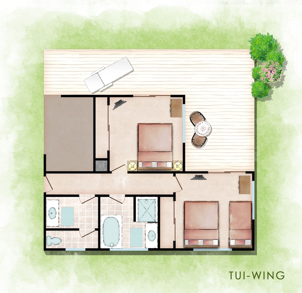 Family Suite, 2 Bedrooms, Private Bathroom, Garden View