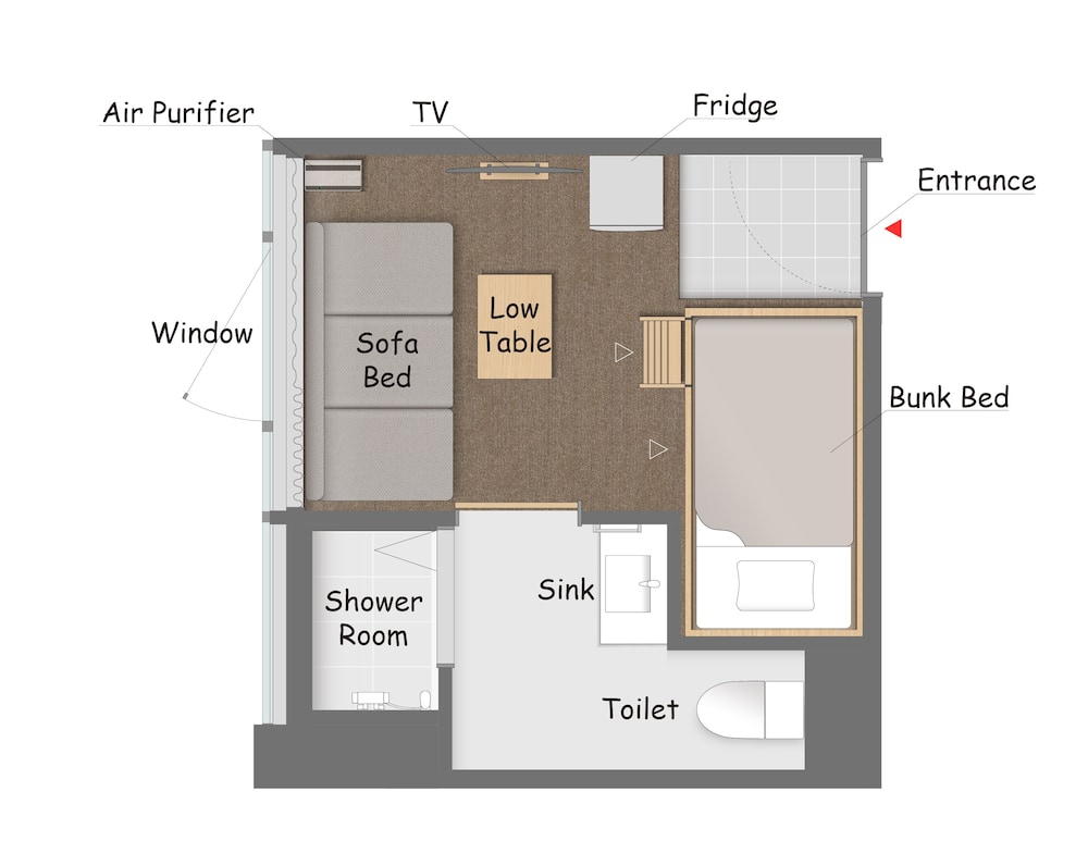 Private Room for 2-3 with Private Shower room, Non Smoking (Bunk Bed + Sofa)