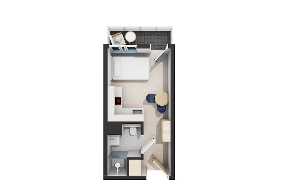 Compact studio for single use with balcony