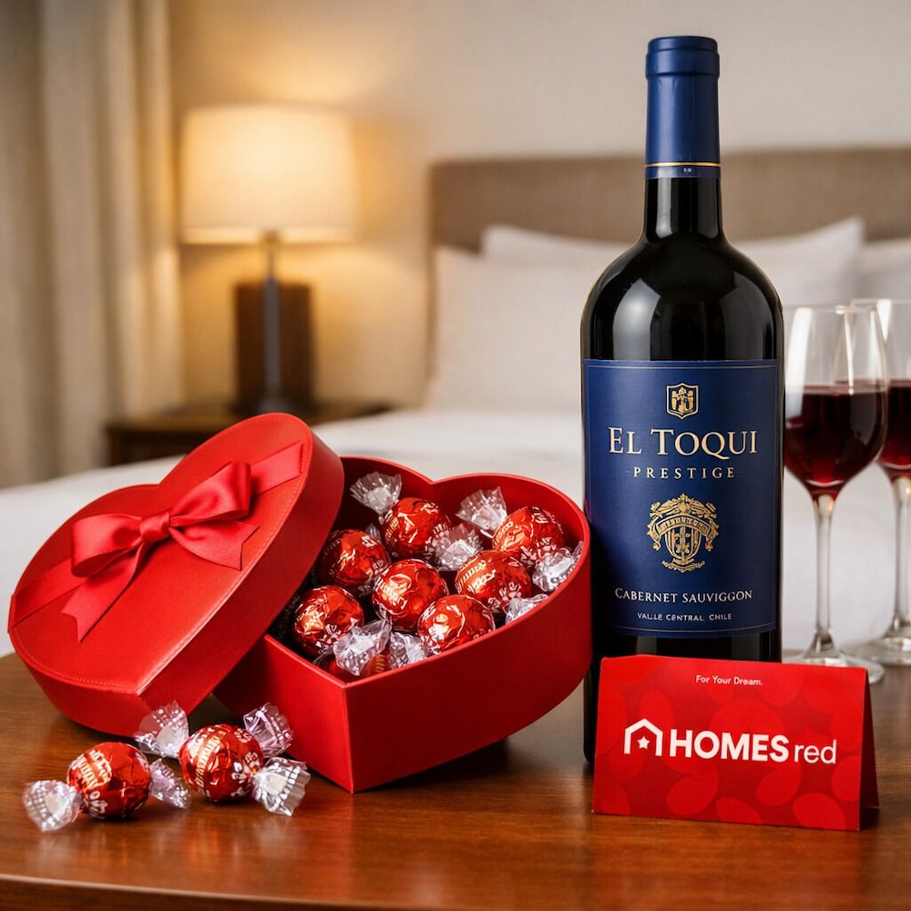 [Homesred Valentine PKG] Grand Suite King+ 1 bottle of Red Wine+ 1 box of Chocolate+ Breakfast for 2