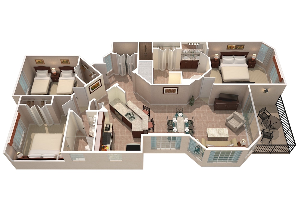 Deluxe Suite, 3 Bedrooms, Pool View (2 Bathrooms)