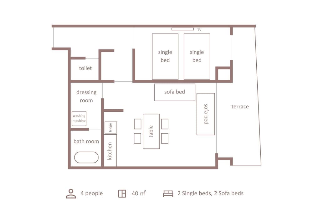 Deluxe 1BR with 4beds (with Terrace & Private Sauna Experience 17:30-19:00), Non Smoking