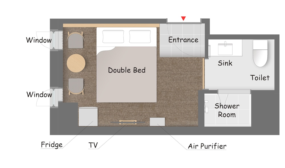 Private Room for 1-2 with Private Shower room, Non Smoking (Double Bed)